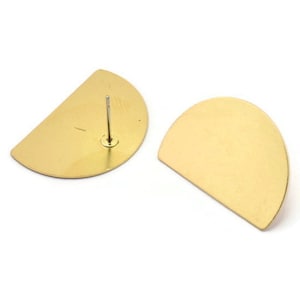 Semi Circle Earring, 8 Raw Brass Half Moon Stud Earrings (26.5x17.5x0.50mm) D986 A1307