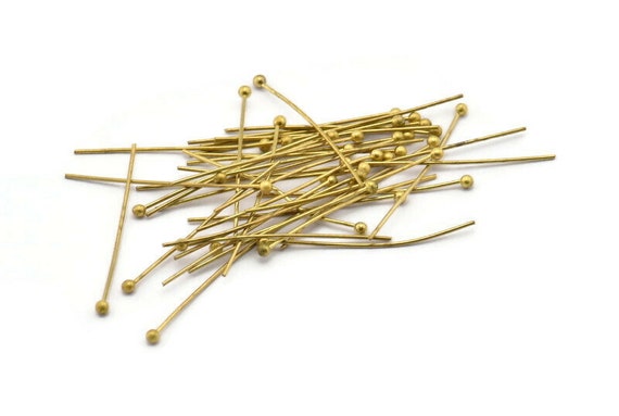 Raw Brass Pin, 100 Raw Brass Ball Head Pins (30mm) Bp-300 Brc221