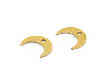 Brass Moon Charm, 50 Raw Brass Crescent Moon Charms With 1 Hole (10x3x0.60mm) A5434