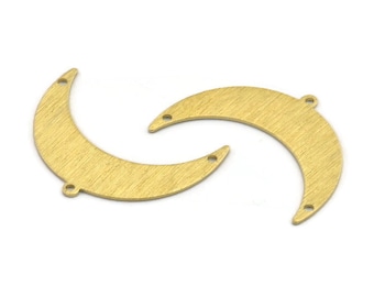 Brass Moon Charm, 10 Textured Raw Brass Crescent Moon With 1 Loop And 2 Holes (36x12x0.80mm) M01464