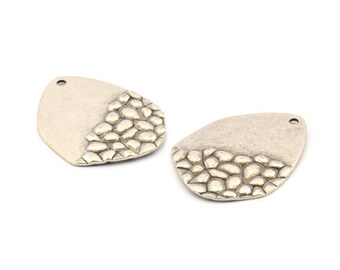Silver Drop Charm, 8 Antique Silver Plated Brass Drop Charms With 1 Hole, Earrings, Findings (25x19x0.60mm) D1203