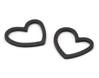 Black Heart Charm, 24 Oxidized Black Brass Heart Connectors, Findings (16x14x1mm) M686 S1213