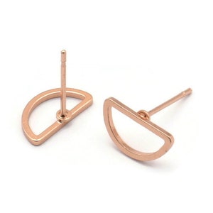 Semi Circle Earring, 8 Rose Gold Plated Brass Semi Circle Stud Earrings (11x6mm) D0007 A1136 Q1012
