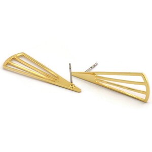 Gold Triangle Earring, 4 Gold Plated Brass Triangle Earrings With 1 Hole (36x12x0.80mm) D1173 A1336