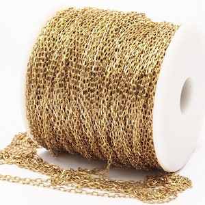 May include: A spool of gold-colored chain, perfect for jewelry making or crafting projects.