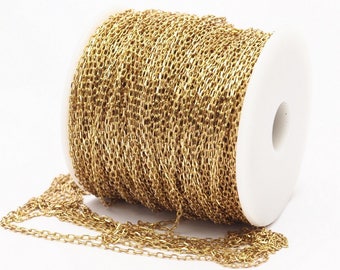 Raw Brass Chain, Raw Brass Soldered Chain (1.5x3mm) 5m-10-90m bs 1069