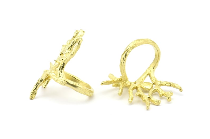 Brass Tree Ring - 1 Raw Brass Tree Ring With 1 Stone Setting - Pad Size ...