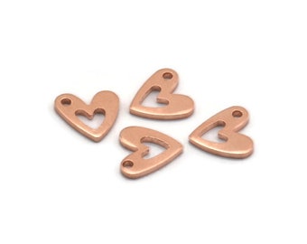 Copper Heart Copper, 50 Raw Copper Heart Charms With 1 Hole (8x1mm) M03395