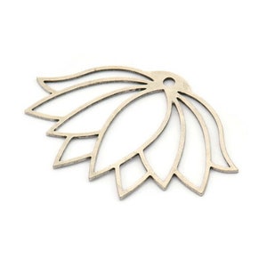 Silver Flower Charm, 6 Antique Silver Plated Brass Lotus Flower Charms With 1 Hole, Findings (40x28x0.60mm) A3958