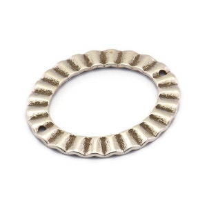 Silver Oval Charm, 4 Antique Silver Plated Brass Wavy Oval Connectors With 2 Holes, Findings (33x28x1mm) D917 H0779