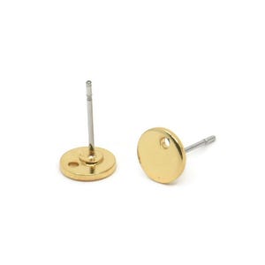 Gold Cabochon Earring, 8 Gold Plated Brass Cabochon Stud Earrings With 1 Hole (7x1mm) E077 A6668