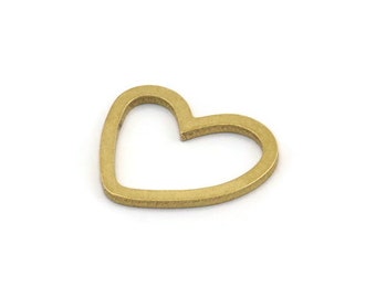 Brass Heart Charm, 24 Raw Brass Heart Connectors, Findings (13x17x1mm) A3560