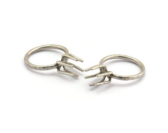 Claw Ring Blank, 2 Antique Silver Plated Brass 6 Claw Ring Blanks For Natural Stones N0103-16