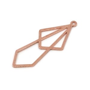 May include: A copper-colored geometric charm with a diamond and rectangular shape. The charm has a small loop at the top for attaching to a necklace or bracelet. The charm is made of metal and has a smooth finish.