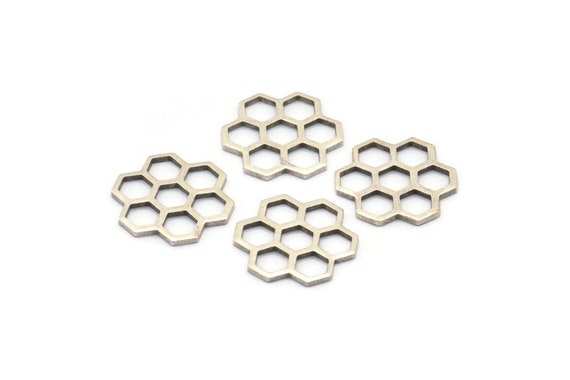 Silver Honeycomb Charm, 12 Antique Silver Plated Brass Honeycomb