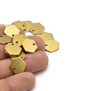 24 Raw Brass Hexagon Stamping Blank Tag Charms With 1 Hole 12.5x1mm D0117 image 3