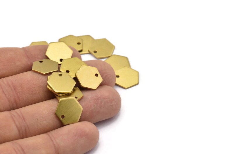 24 Raw Brass Hexagon Stamping Blank Tag Charms With 1 Hole 12.5x1mm D0117 image 3