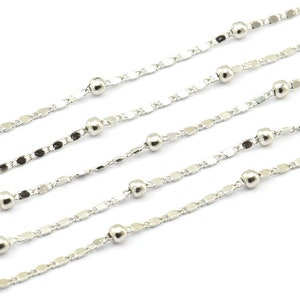 Silber Kugelkette, 3 Meter - 9,9 Fuß (0,8x1,8 mm) Silber Ton Messing gelötete Kette mit Kugeln, Z159