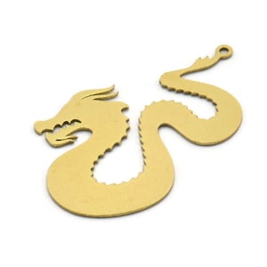 Brass Dragon Charm, 4 Raw Brass Dragon Shaped Charms With 1 Loop, Pendants, Findings (41x25x0.60mm) SMP0645