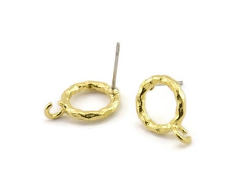 Pendientes redondos de latón, 6 pendientes de botón circulares de latón en bruto (12 x 2 mm) N2432