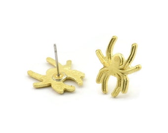 Brass Spider Earring, Raw Brass Spider Shaped Stud Earrings (15x14x1.5mm) N2609