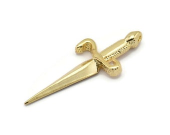 Wisiorek z mieczem rycerskim, mosiężny wisiorek z mieczem, pozłacany (50 x 19 mm) N0225 Q0660