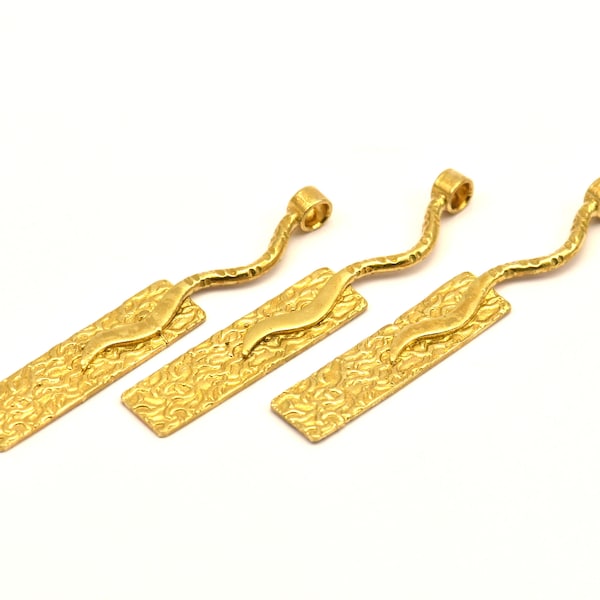 Brass Bar Pendant, 2 Raw Brass Textured Pendant with 1 Loop and Rectangle Blank (52x8mm) N0405