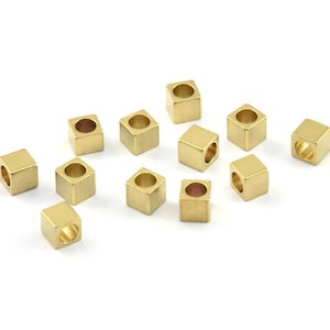 50 Raw Brass Square Cube Beads, (4x4mm) A0153