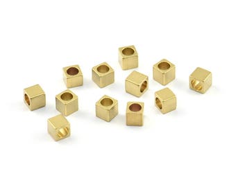 50 Raw Brass Square Cube Beads, (4x4mm) A0153