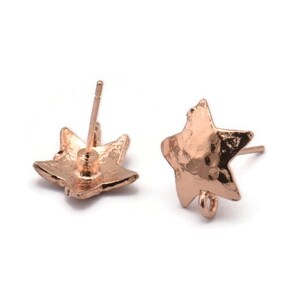 Rose Gold Earring Post, 4 Rose Gold Plated Brass Star Earring Posts With 1 Loop (14x15mm) BS 2437 Q1056