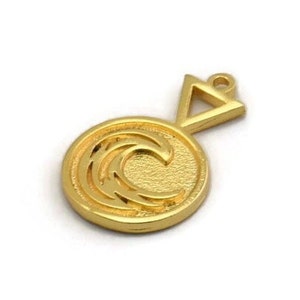 Gold Element Charm, 2 Gold Plated Brass Water Element Symbol Charms With 1 Loop (24x15x1.8mm) N1978