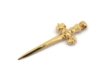 Gold Sword Charm, 2 Gold Plated Knight's Sword Charms With 1 Hole (44x17mm) N0404 H0998