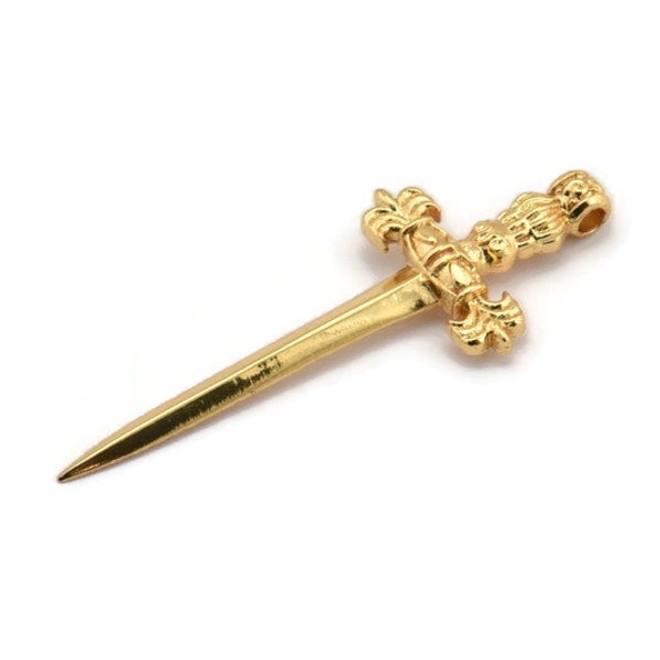 Gold Sword Charm, 2 Gold Plated Knight's Sword Charms With 1 Hole (44x17mm) N0404 H0998