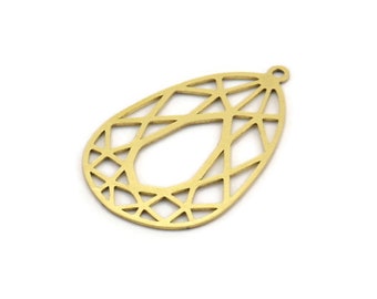 Brass Drop Charm, 12 Raw Brass Drop Charms With 1 Loop, Earrings, Findings (33x21.5x0.60mm) A4576