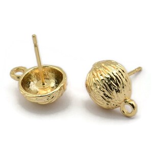 Gold Muschel Ohrstecker, 4 vergoldete Messing Muschel Ohrstecker, Zubehör (13 x 10 mm) N1445