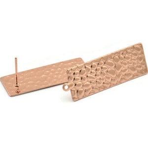 Rosegold Rechteck Ohrstecker, 2 gehämmerte Rose vergoldet Messing Rechteck Ohrstecker mit 1 Öse (35x12x0.60 mm) D850 A1274