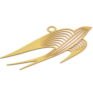 Messing Vogel Charm, 10 Rohe Messing Vogel Charms mit 1 Schleife, Zubehör (49x24x0.30 mm) D1700