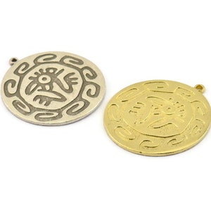 Mayan Pendant, Silver Mayan Charm, Brass Mayan Charm, Mayan Civilization Symbol, Mayan Charm, Aztec Pendant, Aztec Mayan (34x31x1.2mm) N1388
