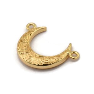 Gold Moon Charm, Gold Plated Brass Textured Horn Charms, Pendant, Jewelry Finding (19x6x4.40mm) N0201