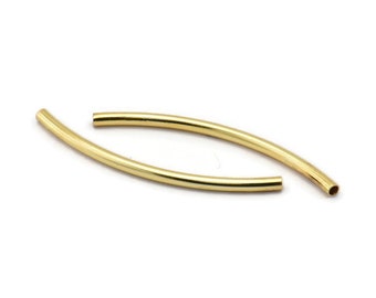 Koraliki w kształcie wygiętych rurek, 12 sztuk wygiętych rurek mosiężnych pokrytych złotem (2 x 40 mm) Bs 1405 Q0375