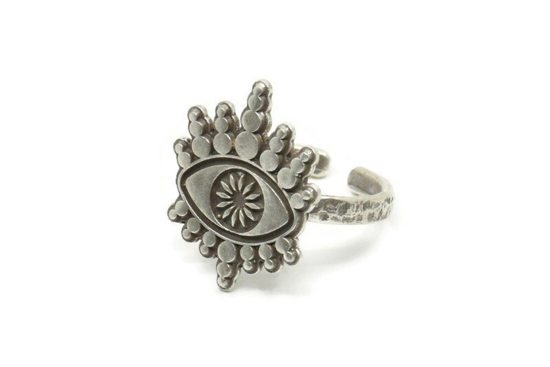 Silver Eye Ring, Antique Silver Plated Brass Eye Rings, Adjustable ...