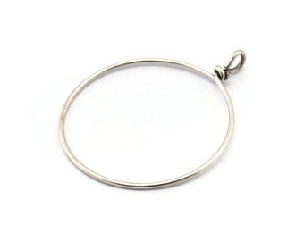 Silver Round Charm, 6 Antique Silver Plated Brass Wire Round Charms With 1 Loop, Earrings, Pendants, Findings (62x50x1.5mm) D1298 H1111