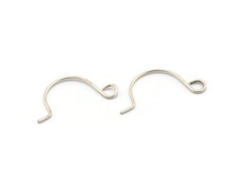 Silver Earring Wires, 24 Antique Silver Plated Brass Earring Wires With 1 Loop, Findings (11x22x0.6mm) BS 2303