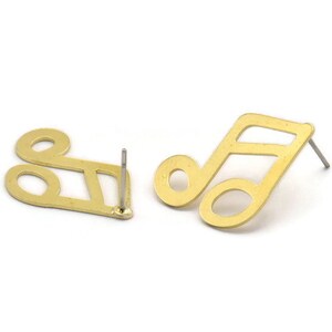 Brass Note Earring, 8 Raw Brass Sixteenth Note Shaped Stud Earrings (24x15x0.60mm) A6071