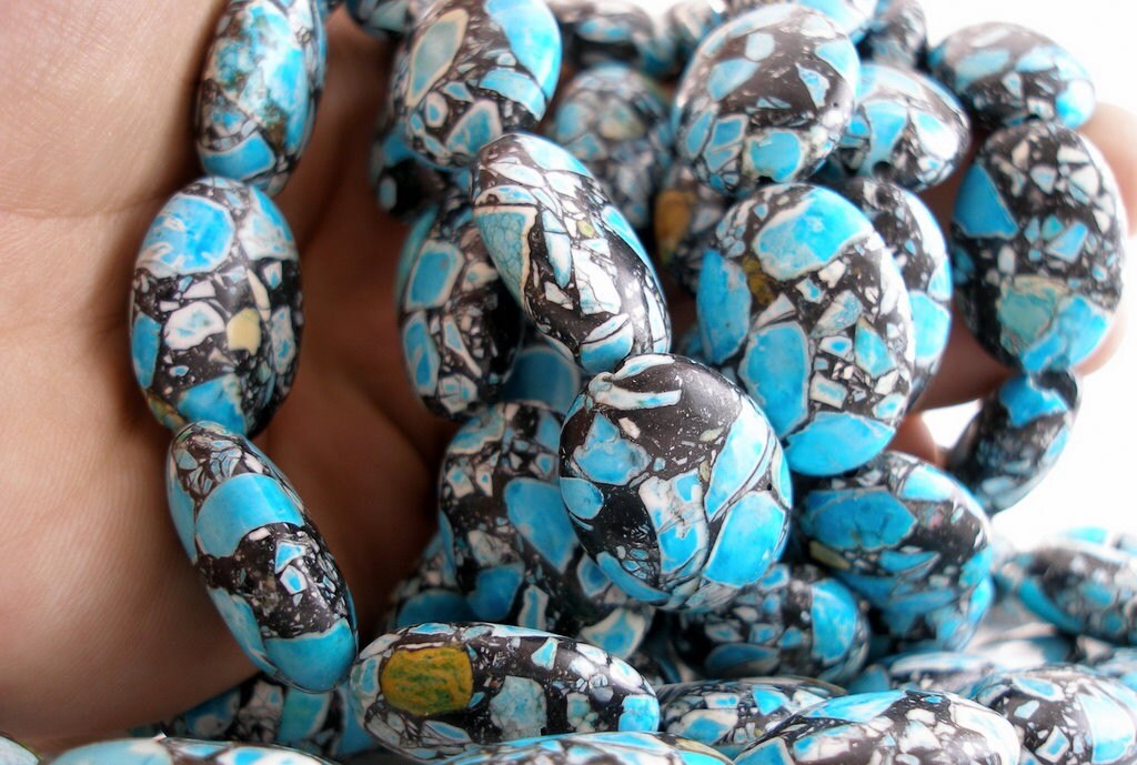 ★87MM★ Mmlg MM EMB HFT TURQUOISE BLUE Blue Mosaic Magnesite Turquoise 25mm 8pcs Oval Gemstone