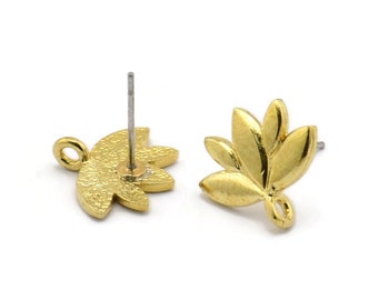 Earring Studs, 6 Raw Brass - Brass Lotus Flower Earrings - Earring Findings (15x13mm) N1718
