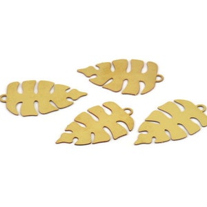 Brass Monstera Charm, 24 Raw Brass Monstera Leaf Charms With 1 Loop, Findings (22x13x0.30mm) D1662
