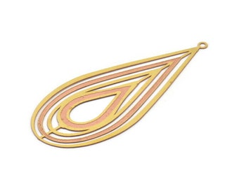 Dije de pendiente de latón, 10 dijes de pendiente de gota texturizados de latón crudo con 1 colgante de aro, accesorios (60 x 26 mm) E478