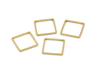 Square Wire Finding, 50 Raw Brass Square Connectors (14mm) Bs-1118