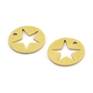 Brass Star Charm, 24 Raw Brass Star Charms With 1 Hole, Charm Pendants (13x0.80mm) A3243